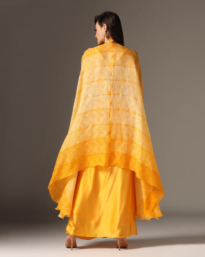Shibori cape with draped skirt