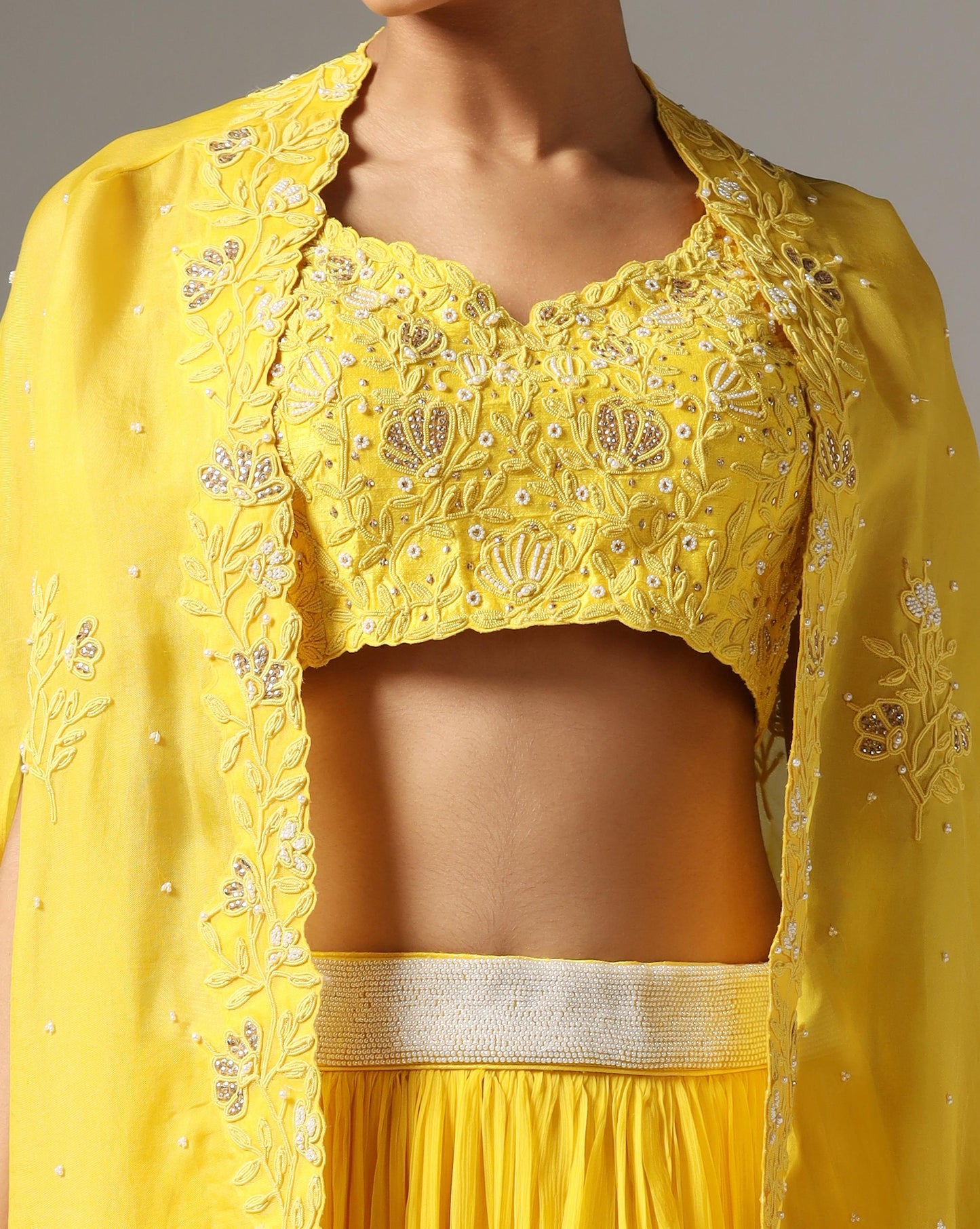 Yellow Organza & Raw Silk Dori Embroidered Jacket Lehenga Set