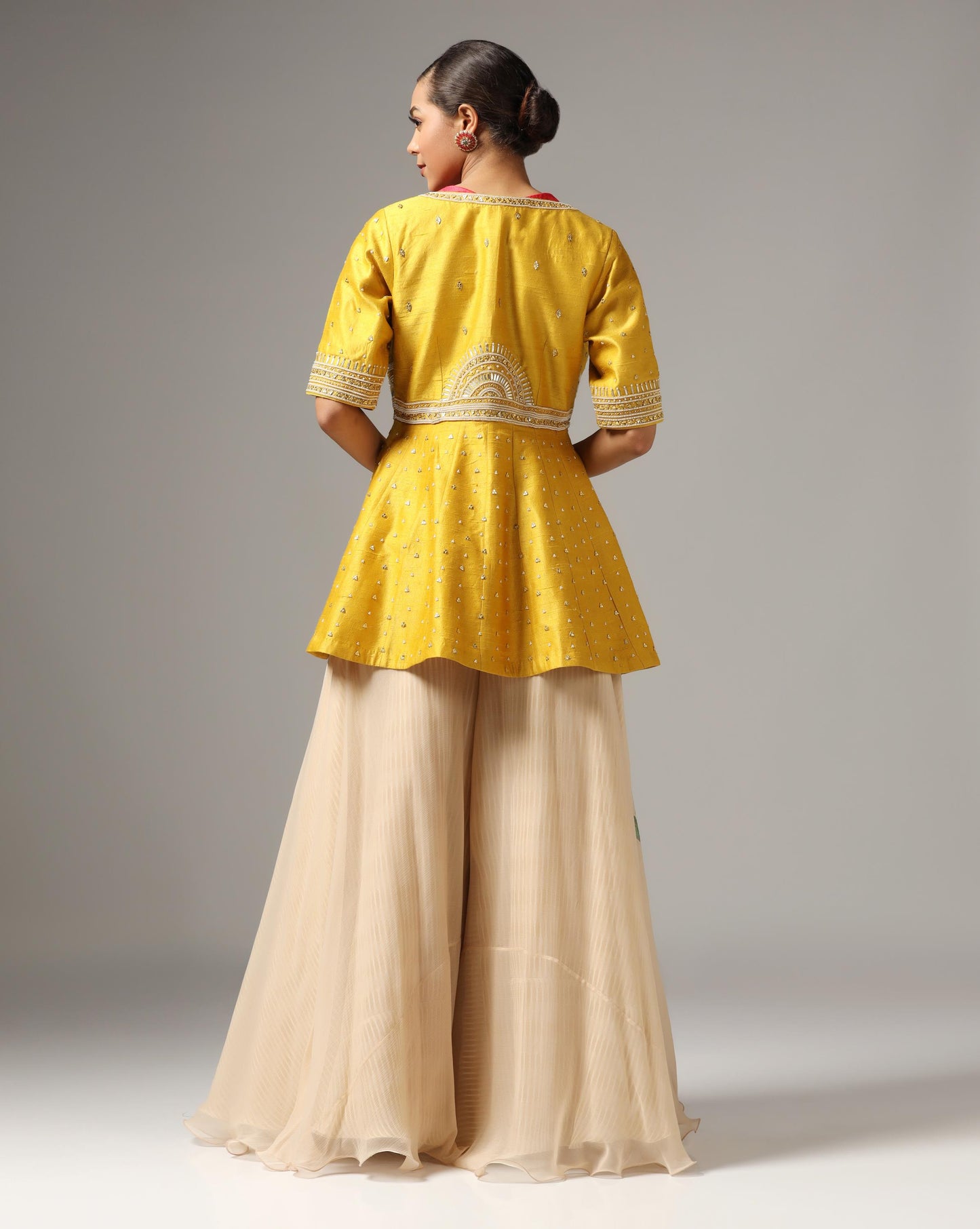 Mustard Raw Silk Embroidered Jacket Set