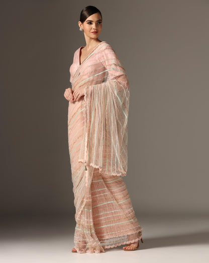 Pink Net Embroidered Saree Set