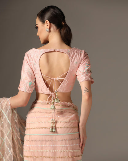 Bugle Bead Striped Pre Stiched Saree