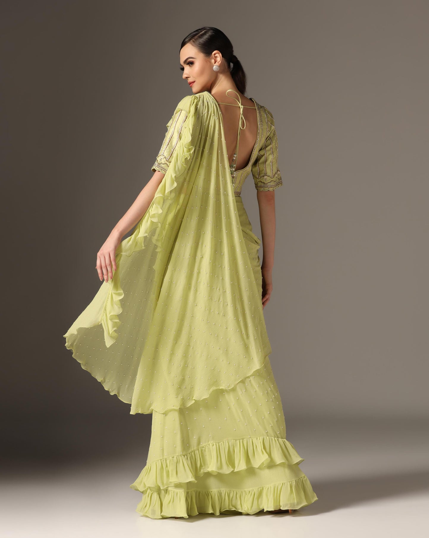 Mughal Jali Ruffle Saree
