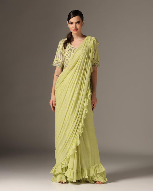 Jade Green Raw Silk Saree Set