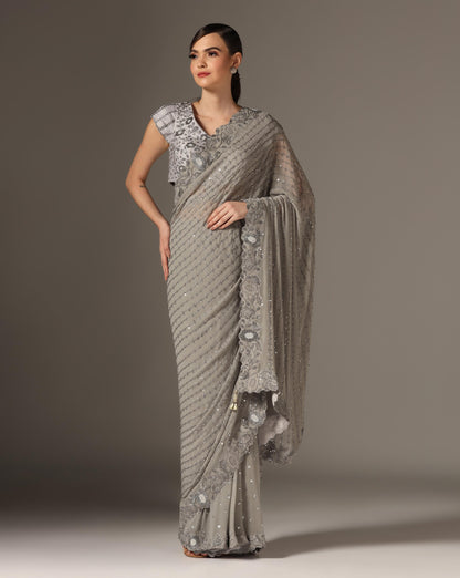 Sunflower Bugle Bead Saree