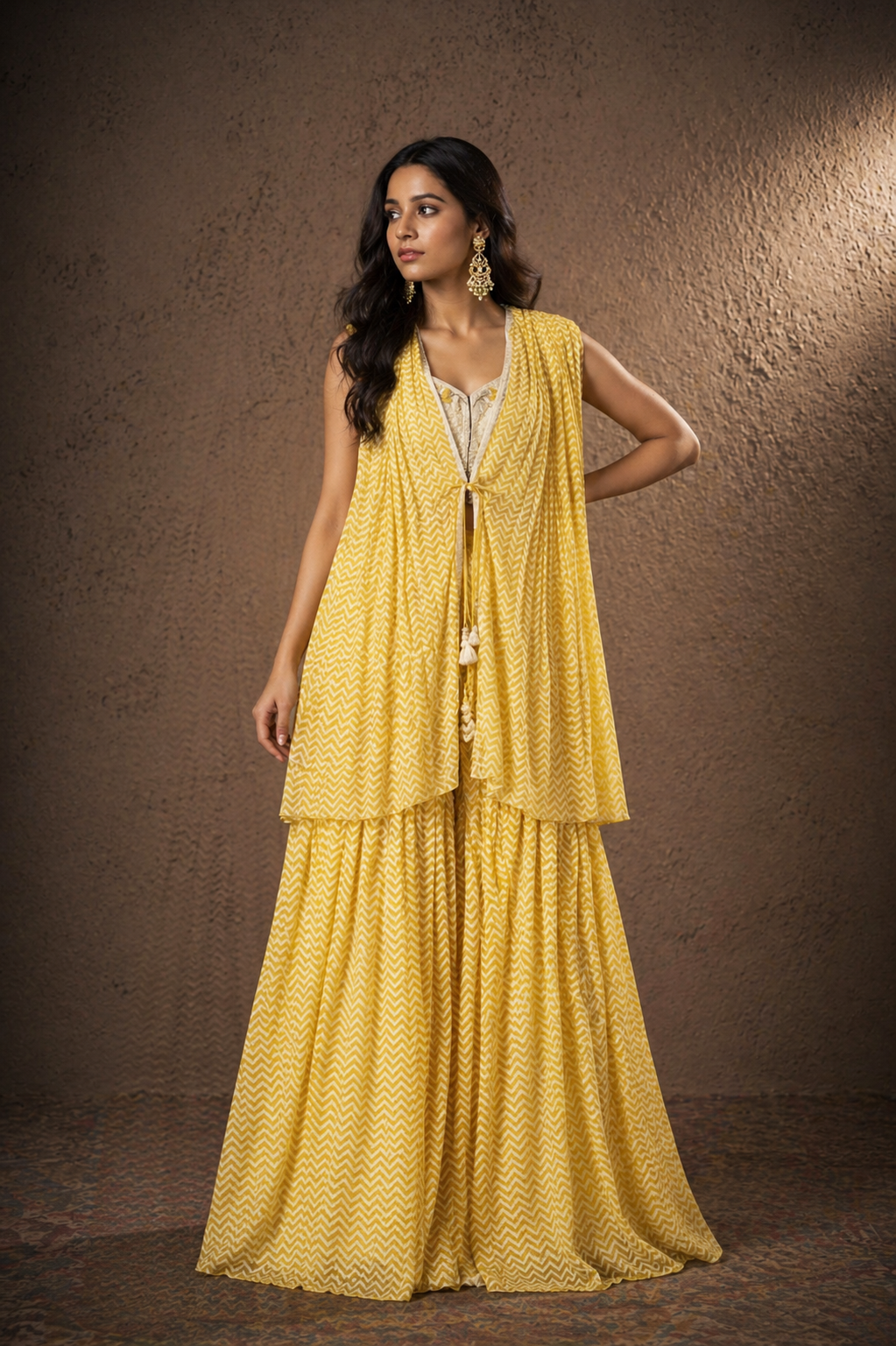 The Canary Chevron Pleated Sharara Set