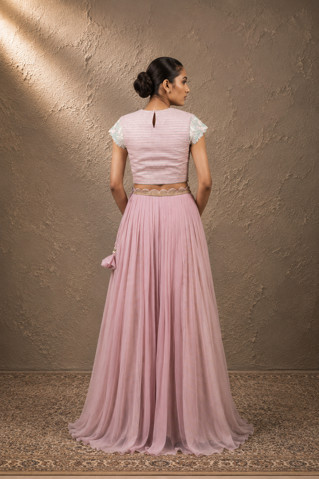 Blush Pink Embroidered Crop Top Set
