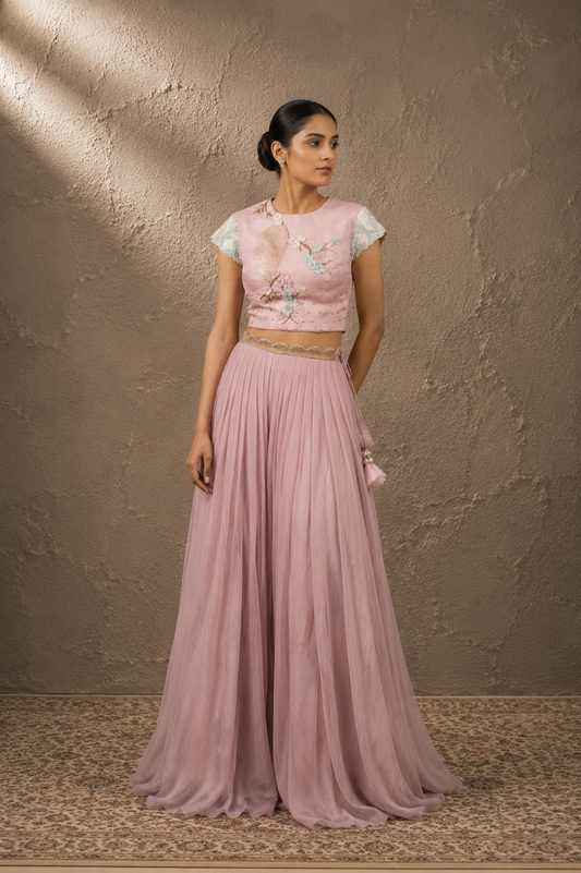 Blush Pink Embroidered Crop Top Set