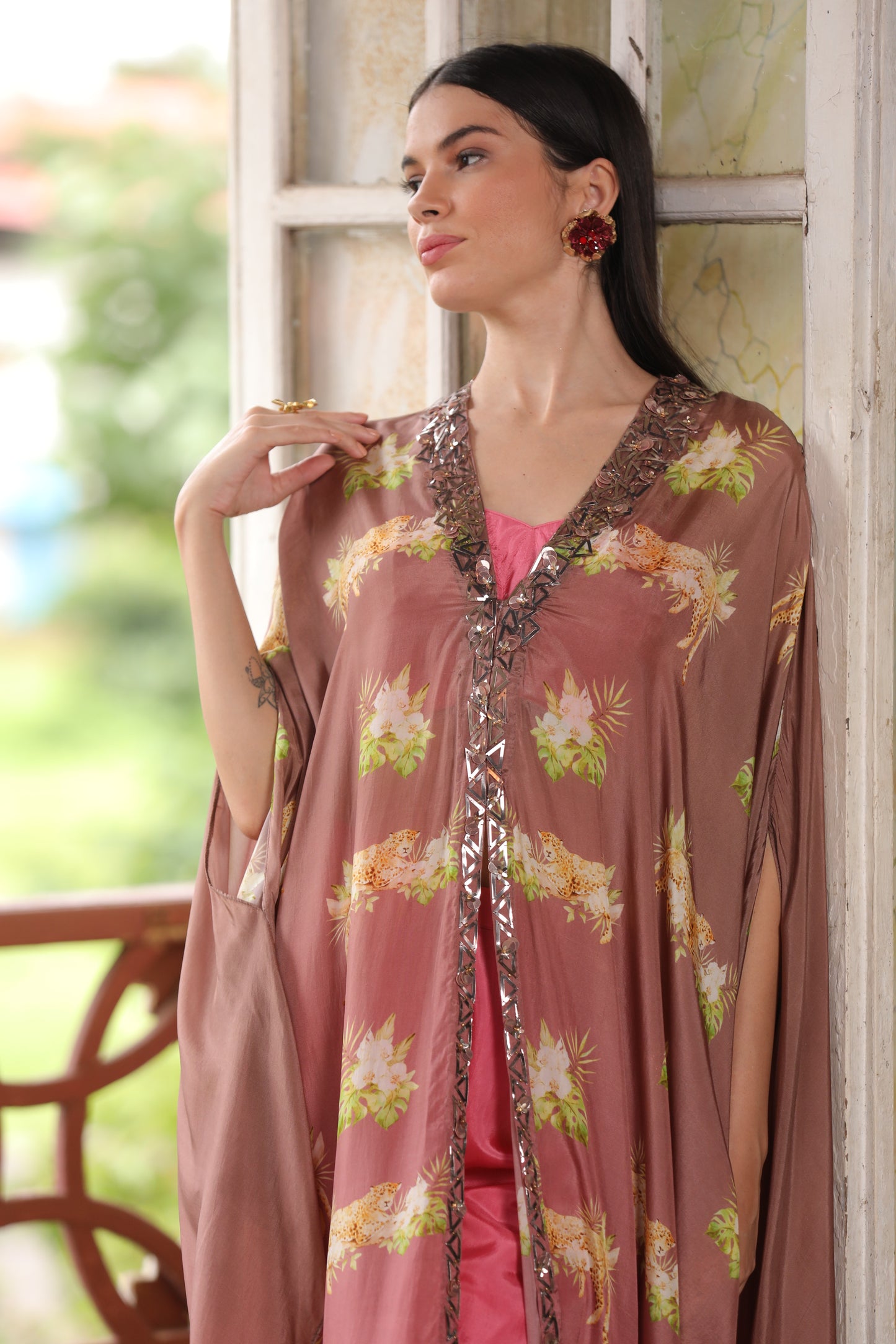 Rosewood Palm Kaftan Set