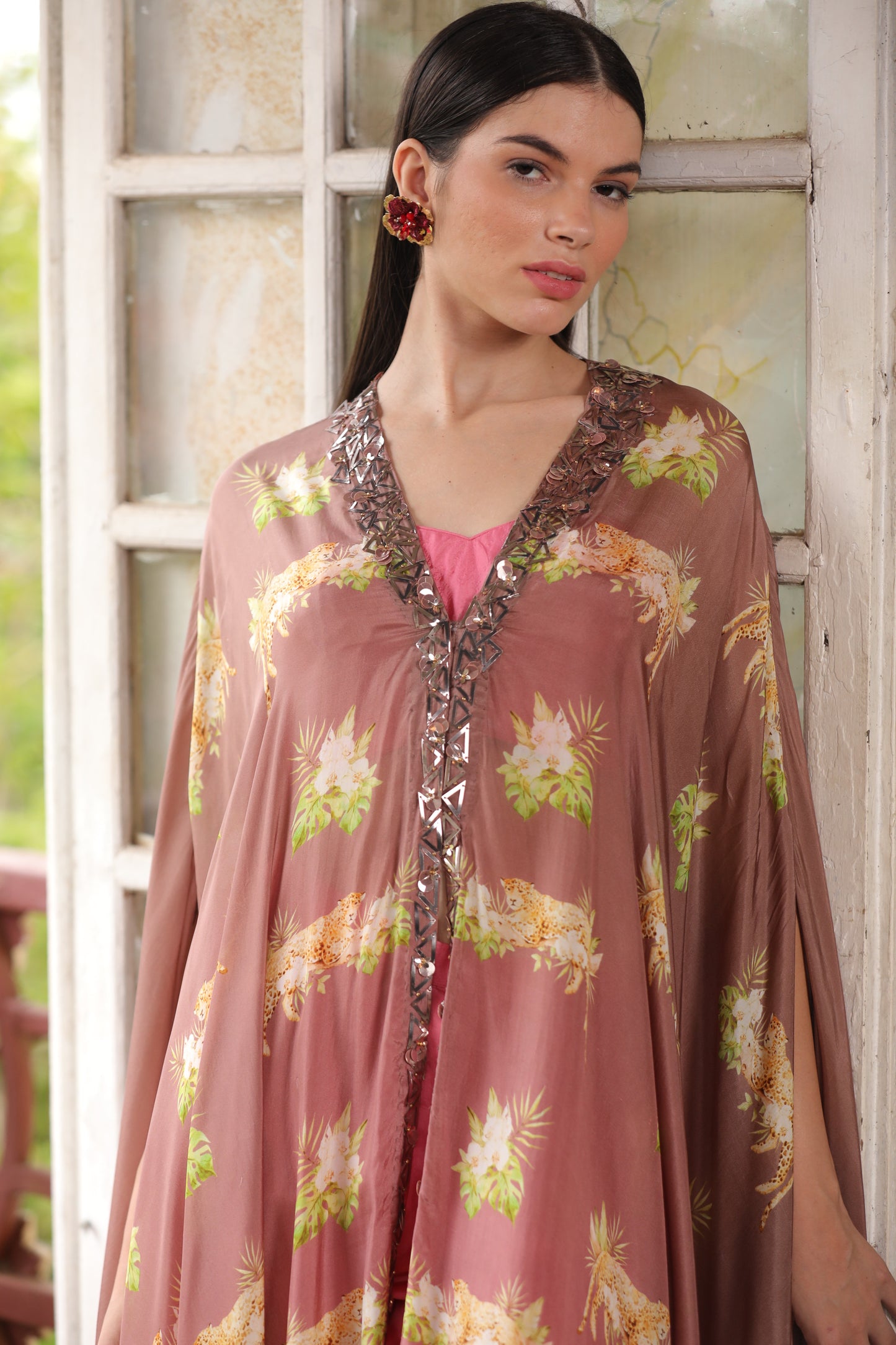 Rosewood Palm Kaftan Set