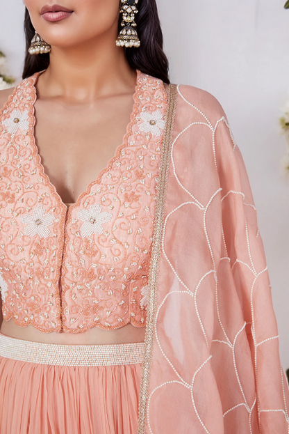 Peach Digital Printed Lehenga & Embroidered Blouse