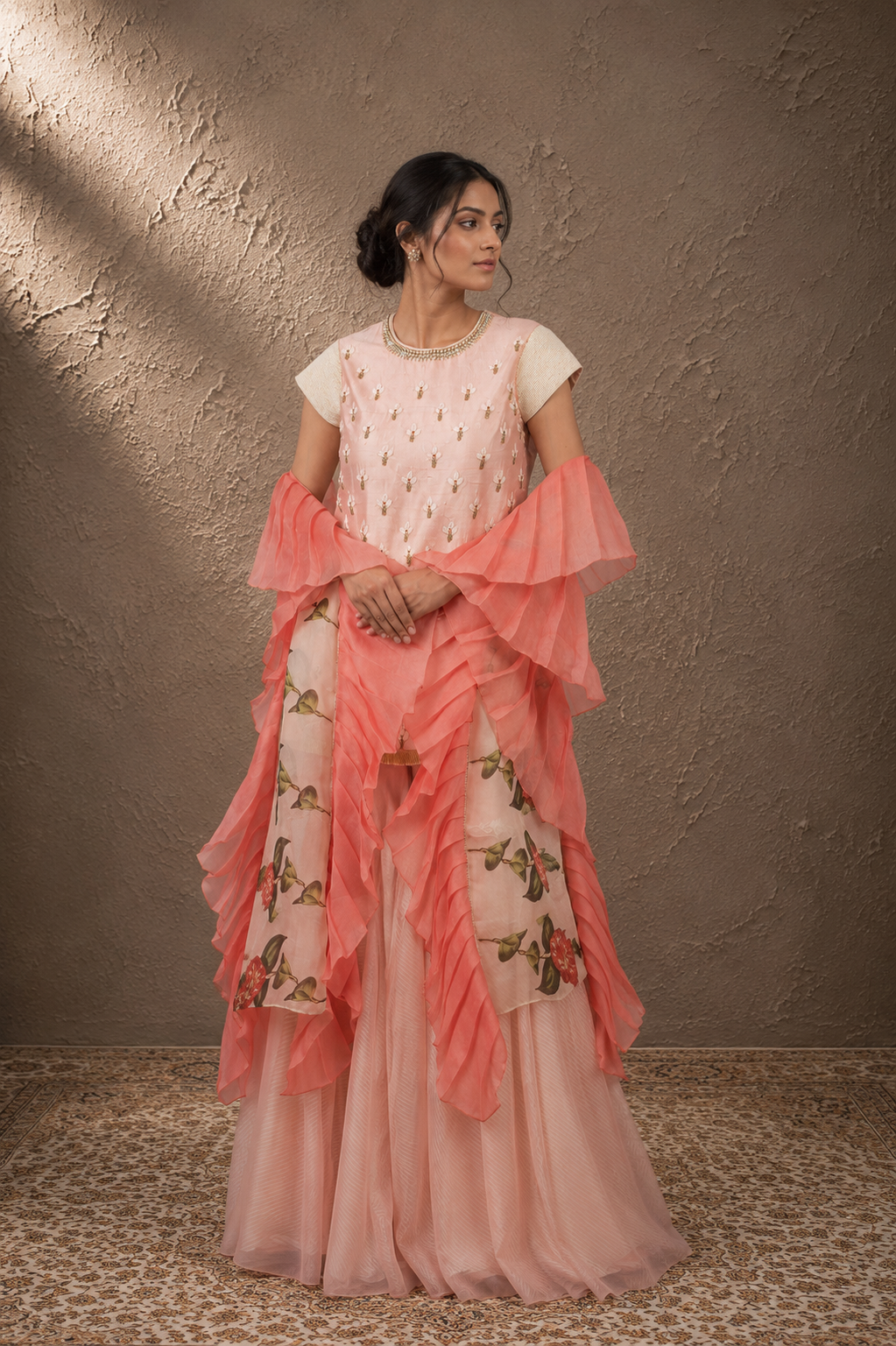 Peach Coral Ruffled Set