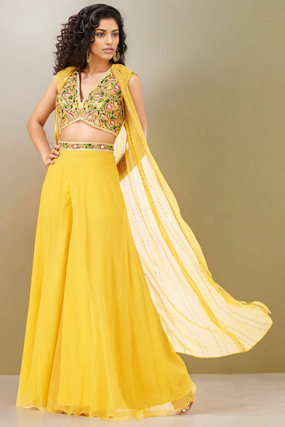 Dandelion Yellow Raw Silk Palazzo Pant Set