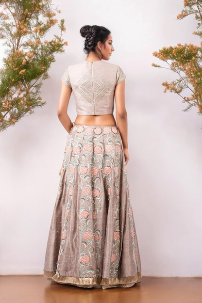 METAL SEQUIN BARFI BLOUSE LEHENGA