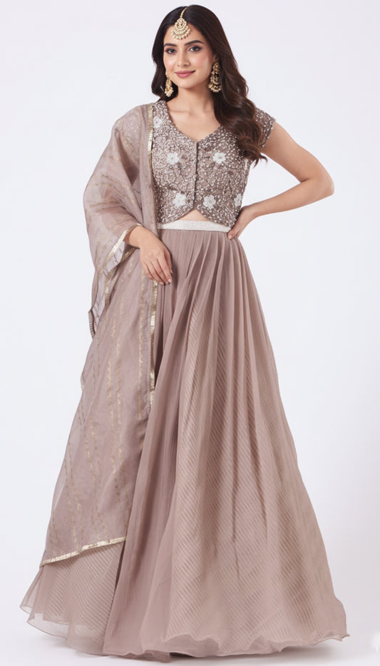 Brownish Pink Raw Silk Lehenga Set