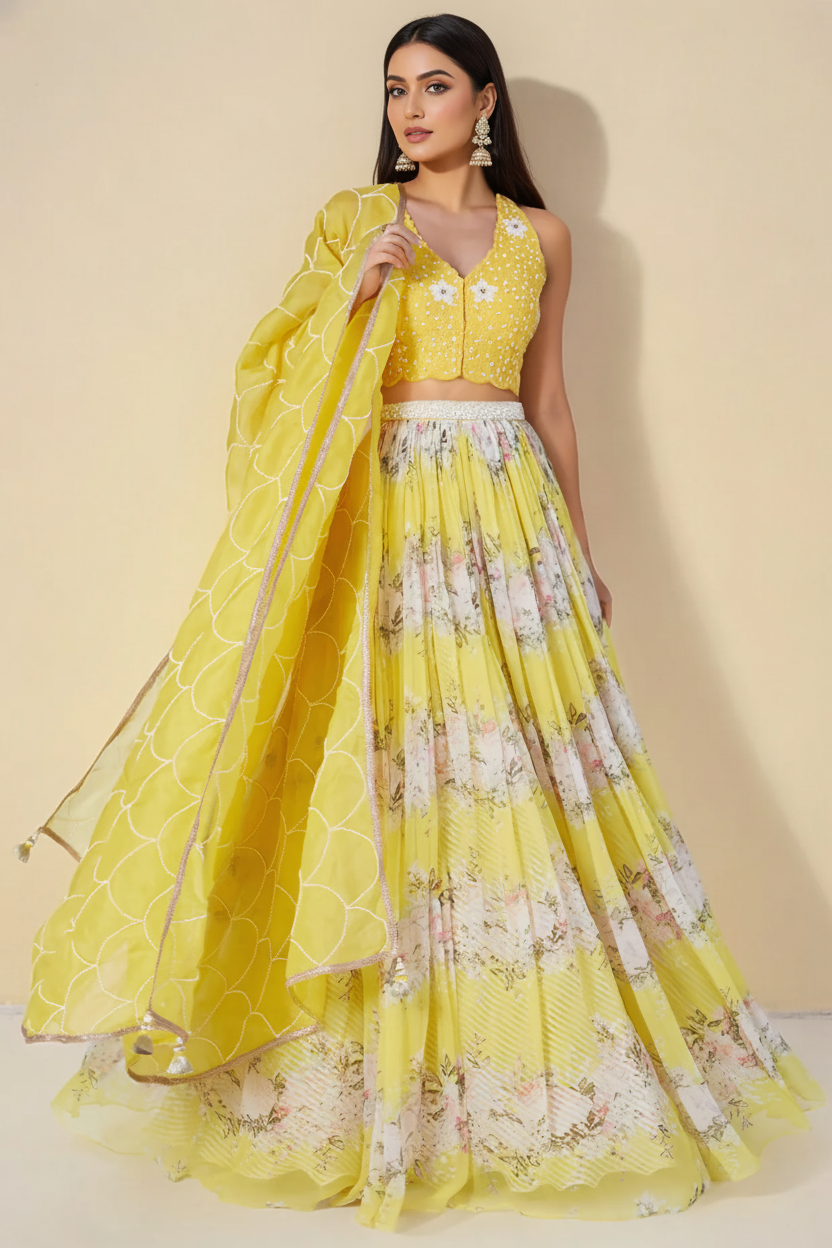 Yellow Digital Printed Lehenga Set