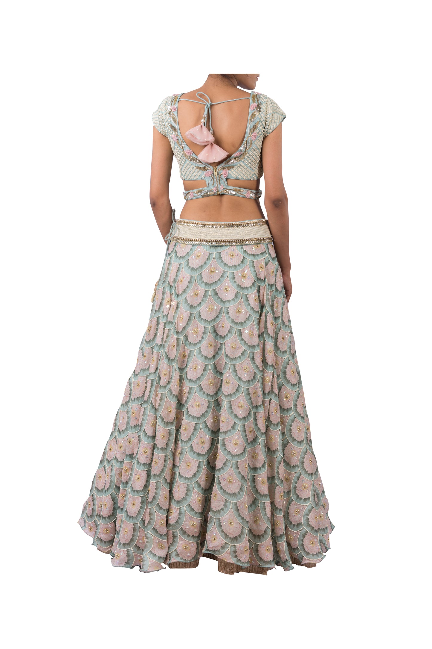 The Seafoam Scallop & Cut-Out Bloom Lehenga Set