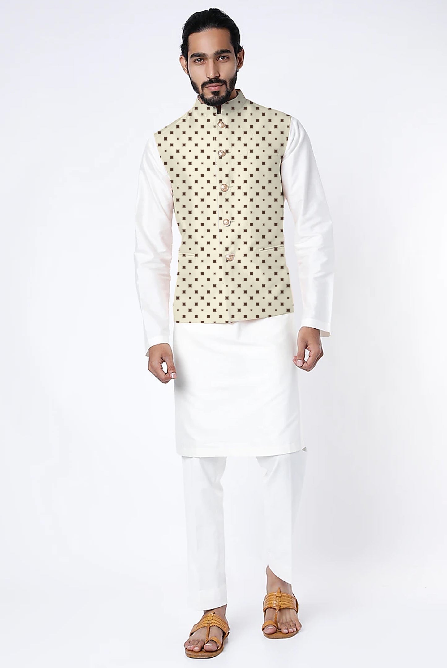 Printed Raw Silk Nehru Jacket