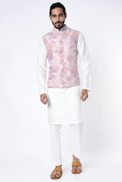 Printed Raw Silk Nehru Jacket