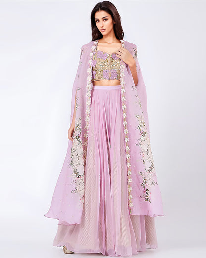 Lilac Organza Printed Cape Set