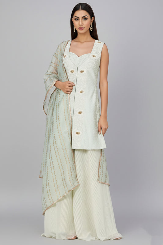 Green Raw Silk Kurta Set