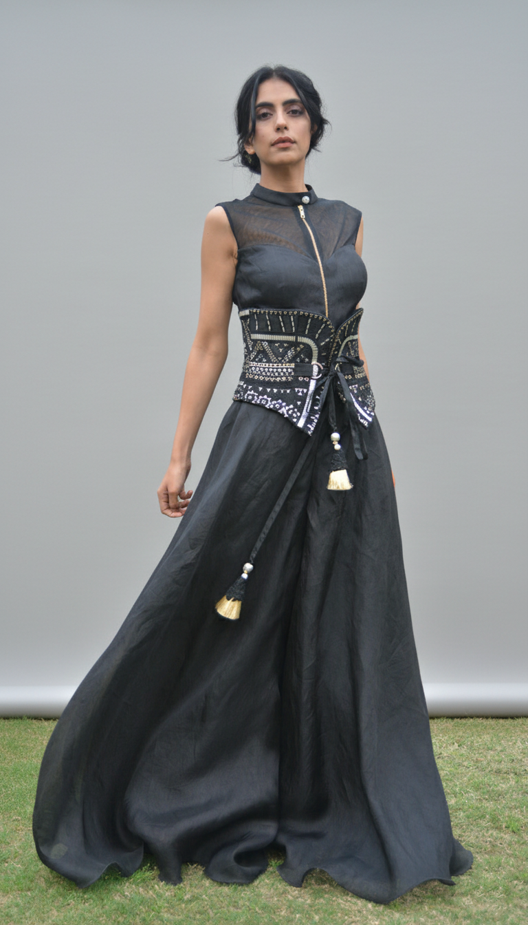 Noir Majesty Embroidered Corset Gown