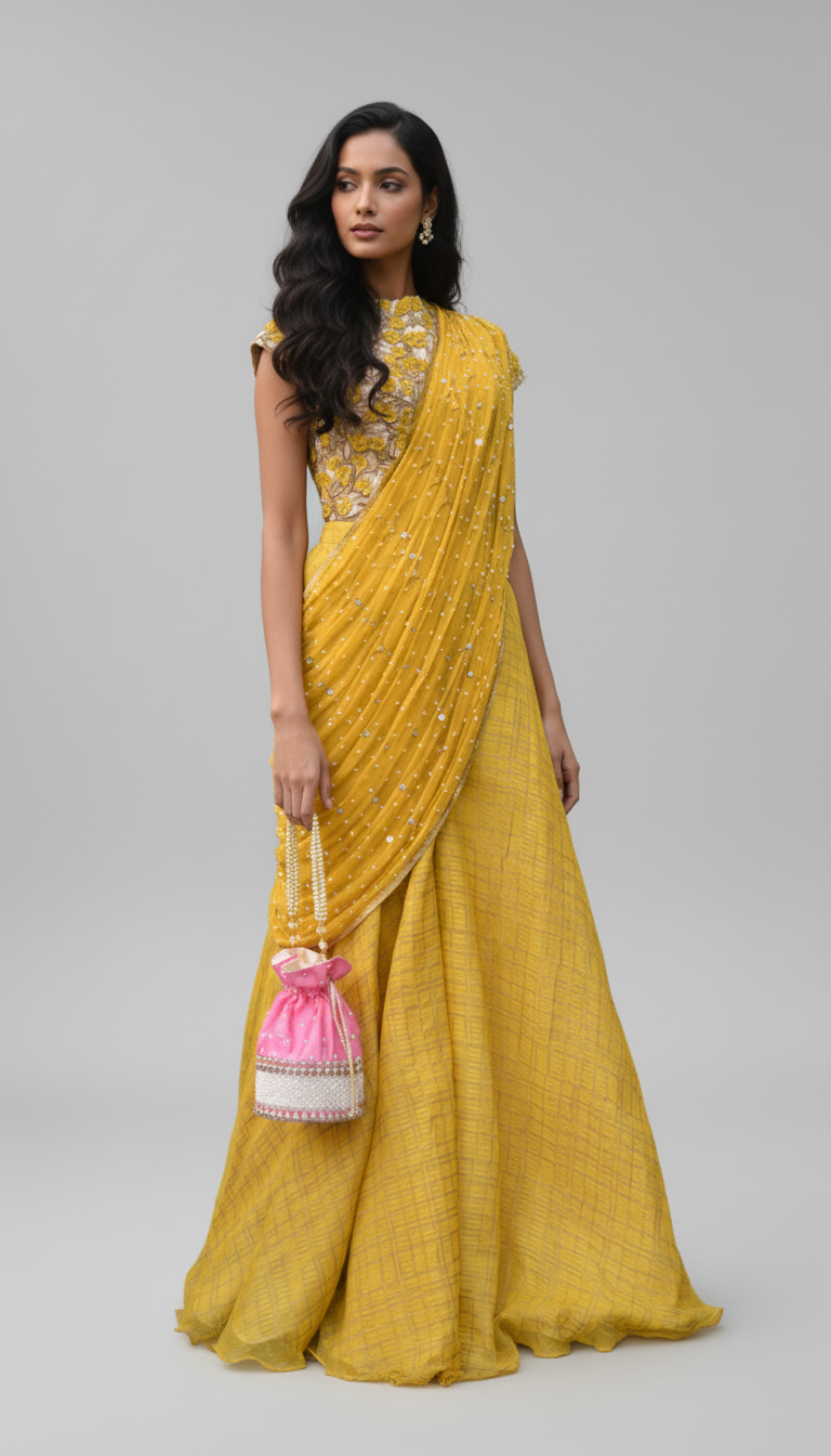 Sunlit Marigold Embroidered Saree