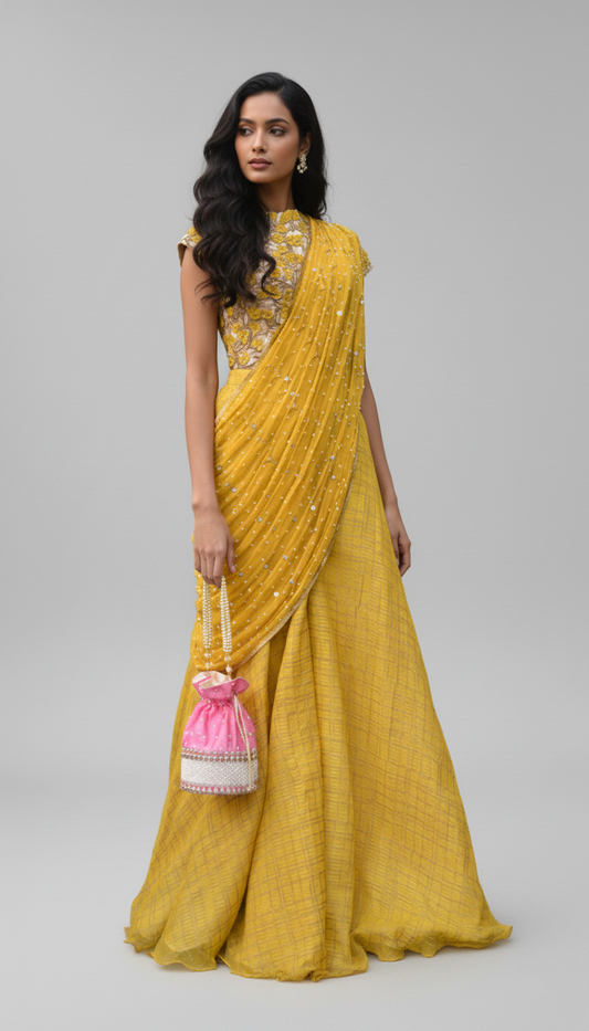 Sunlit Marigold Embroidered Saree