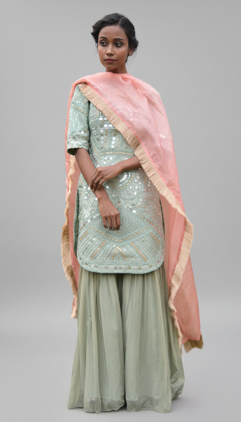 Mint Mirage Mirror Sharara Set