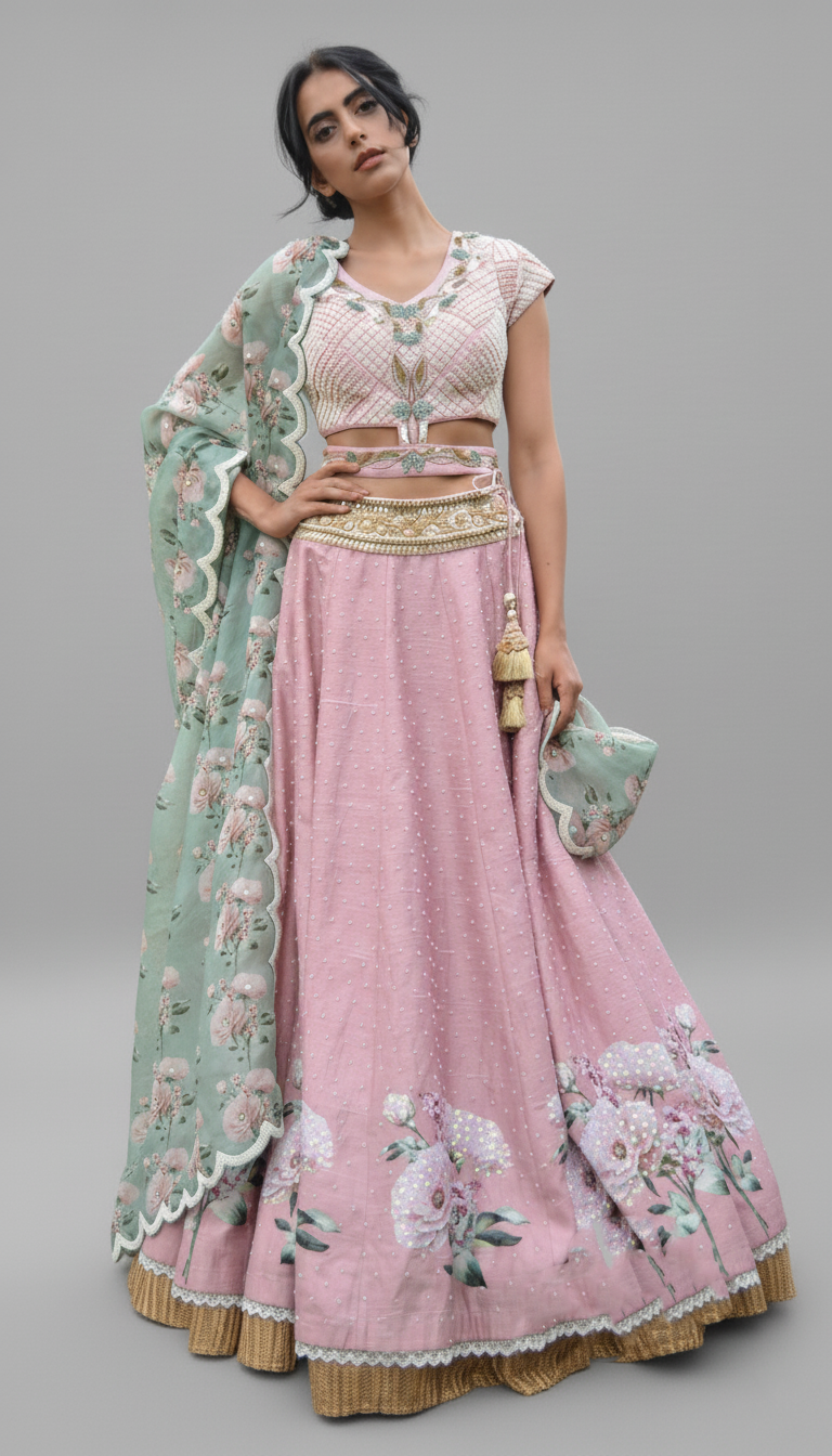 Blush Garden Handcrafted Floral Lehenga Set