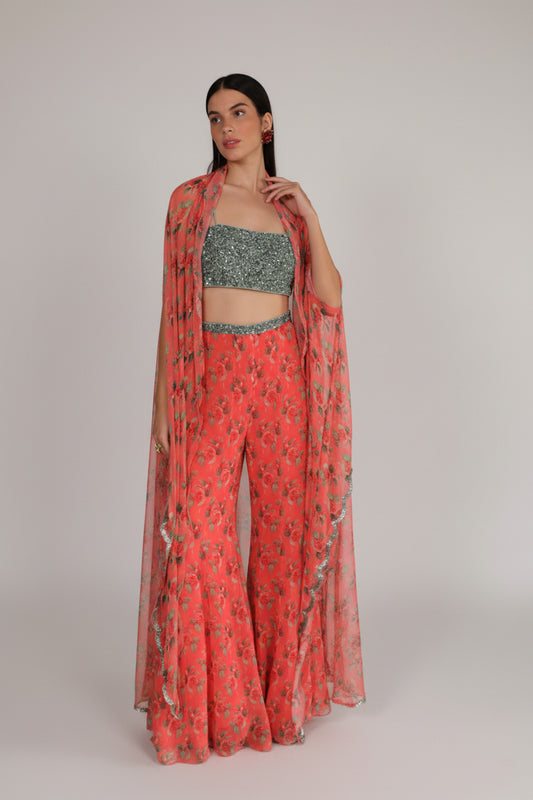 Coral Charm Sequin Cape Set