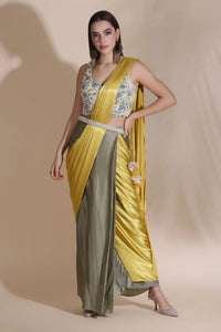 Anchor Flower Blouse With Draped Saree