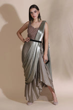 Load image into Gallery viewer, Bugle Bead Blouse with Draped Saree
