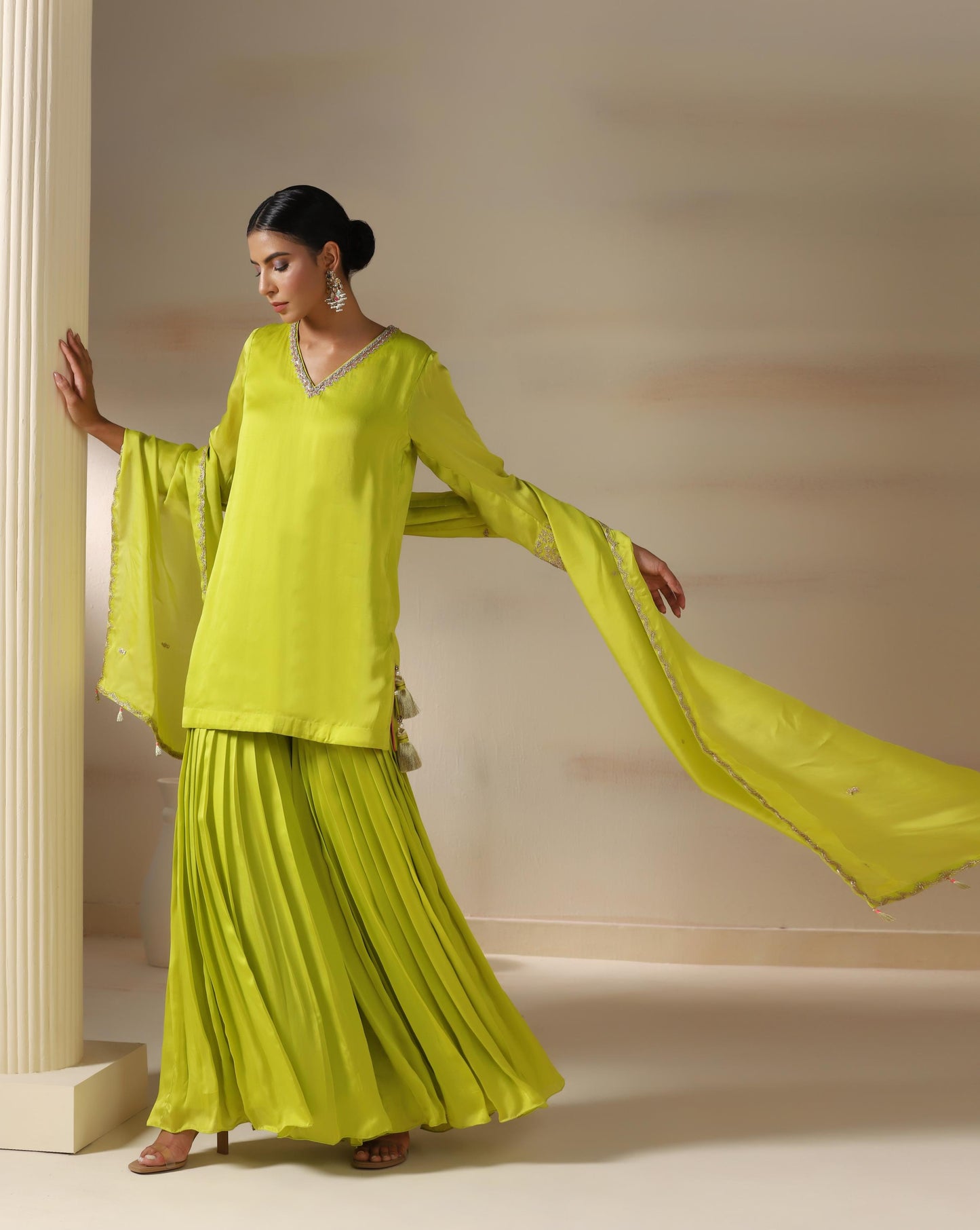 Lime Glow Sharara Set