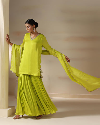 Lime Glow Sharara Set