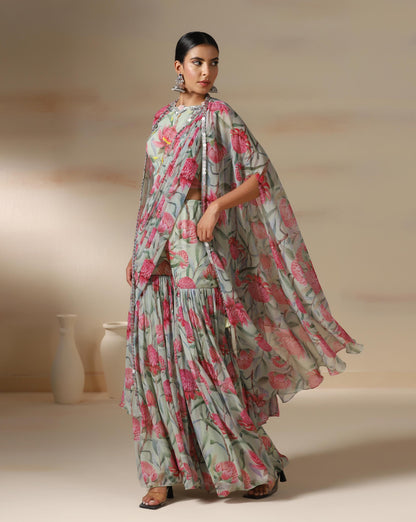 Blush Bloom Draped Saree Set