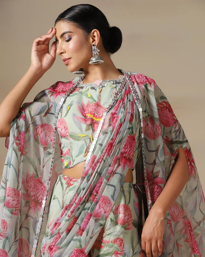 Blush Bloom Draped Saree Set