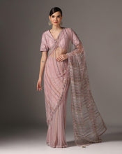 Load image into Gallery viewer, Bugle Bead Striped pre stitched Saree
