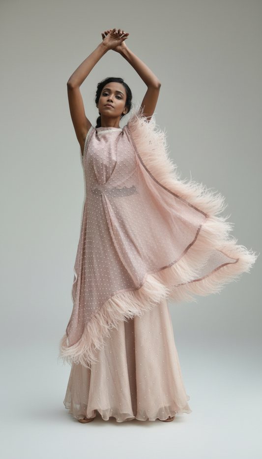 Blush Feather Dream Drape Gown