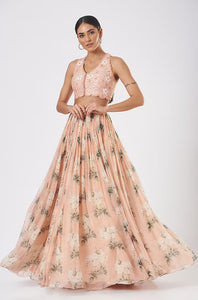 Blush Pink Floral Embroidered Lehenga Set