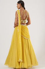 Load image into Gallery viewer, Yellow Raw Silk &amp; Chiffon Lehenga Set
