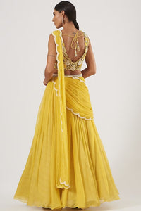 Yellow Raw Silk & Chiffon Lehenga Set