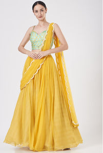 Butter Yellow Draped Lehenga Set