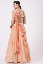 Load image into Gallery viewer, Peach Chiffon &amp; Net Draped Saree Set
