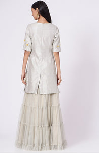 Grey Raw Silk Lehenga Set