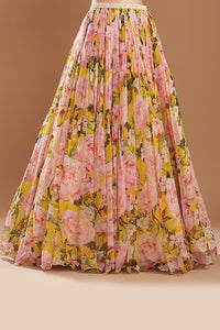 Yellow Chiffon Printed Cape Set