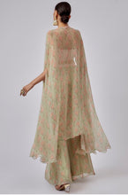 Load image into Gallery viewer, Leaf Green Chiffon Printed Cape Set
