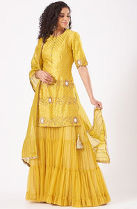 Dull Yellow Net Sharara Set