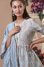 Load image into Gallery viewer, Dull Blue Printed Kurta Set
