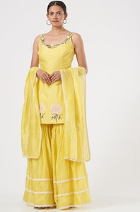Yellow Silk Chanderi Sharara Set