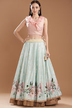 Load image into Gallery viewer, Aqua Raw Silk Lehenga Set
